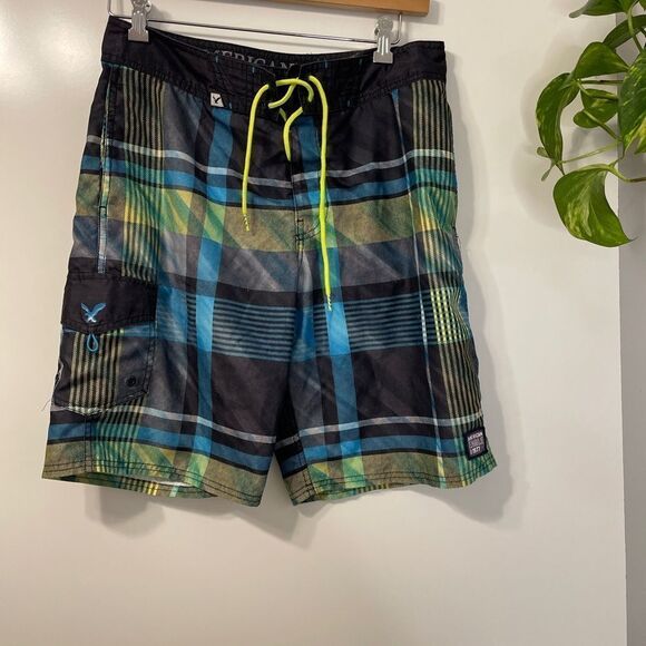 American Eagle Plaid Digital Print Swim shorts - Picture 1 of 6